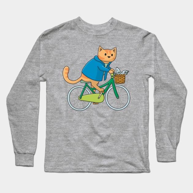 Bicycle Cat Long Sleeve T-Shirt by Doodlecats 